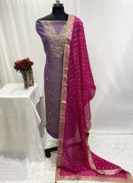 Shimmer Organza Lilac Party Wear Zari Work Dress Material